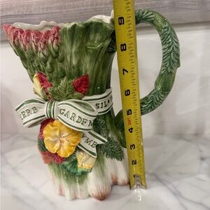 Fitz and Floyd Green, Yellow and Red Garden Ribbon Asparagus Pitcher 42oz